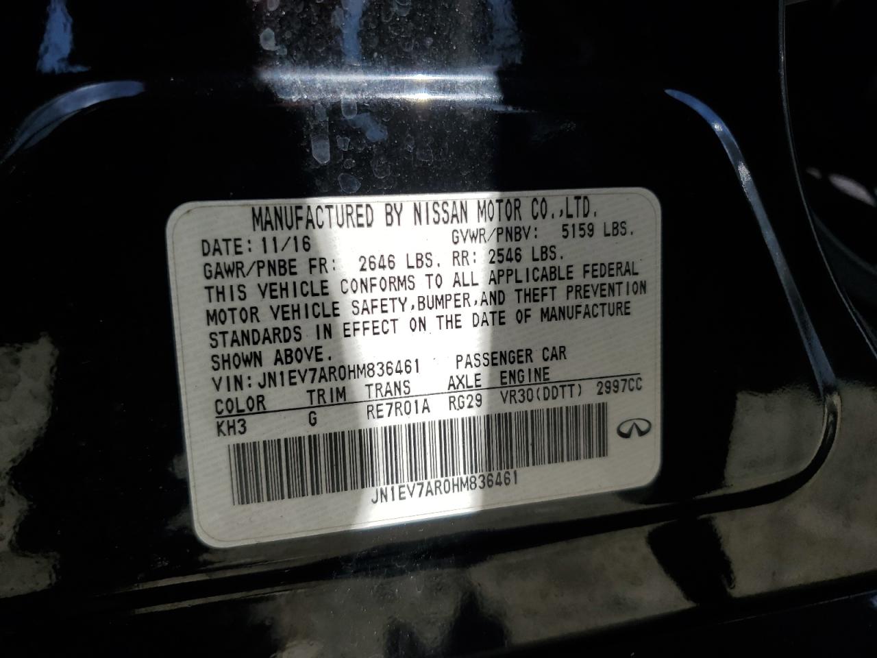 2017 Infiniti Q50 Premium VIN: JN1EV7AR0HM836461 Lot: 59799134