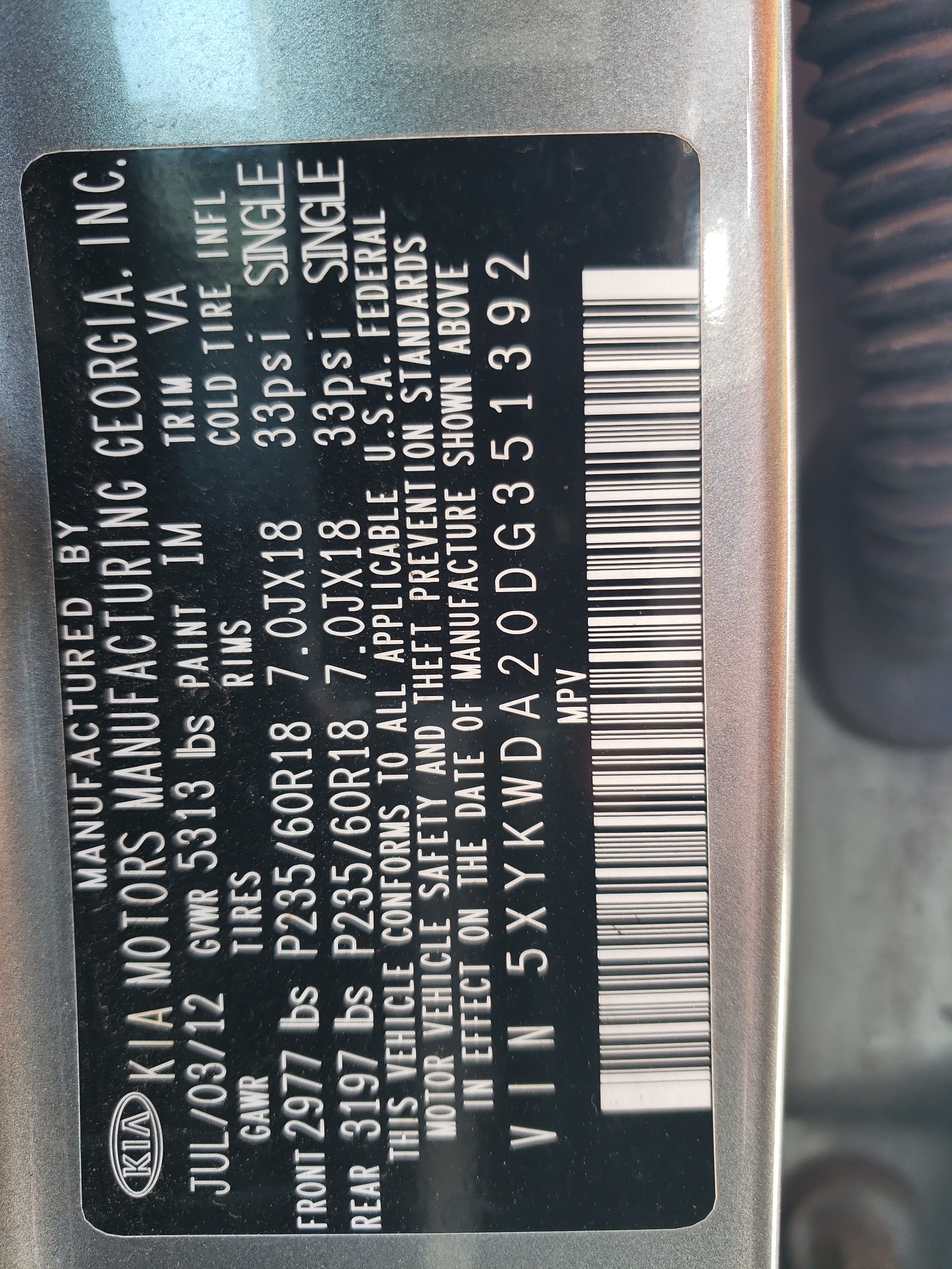 5XYKWDA20DG351392 2013 Kia Sorento Sx