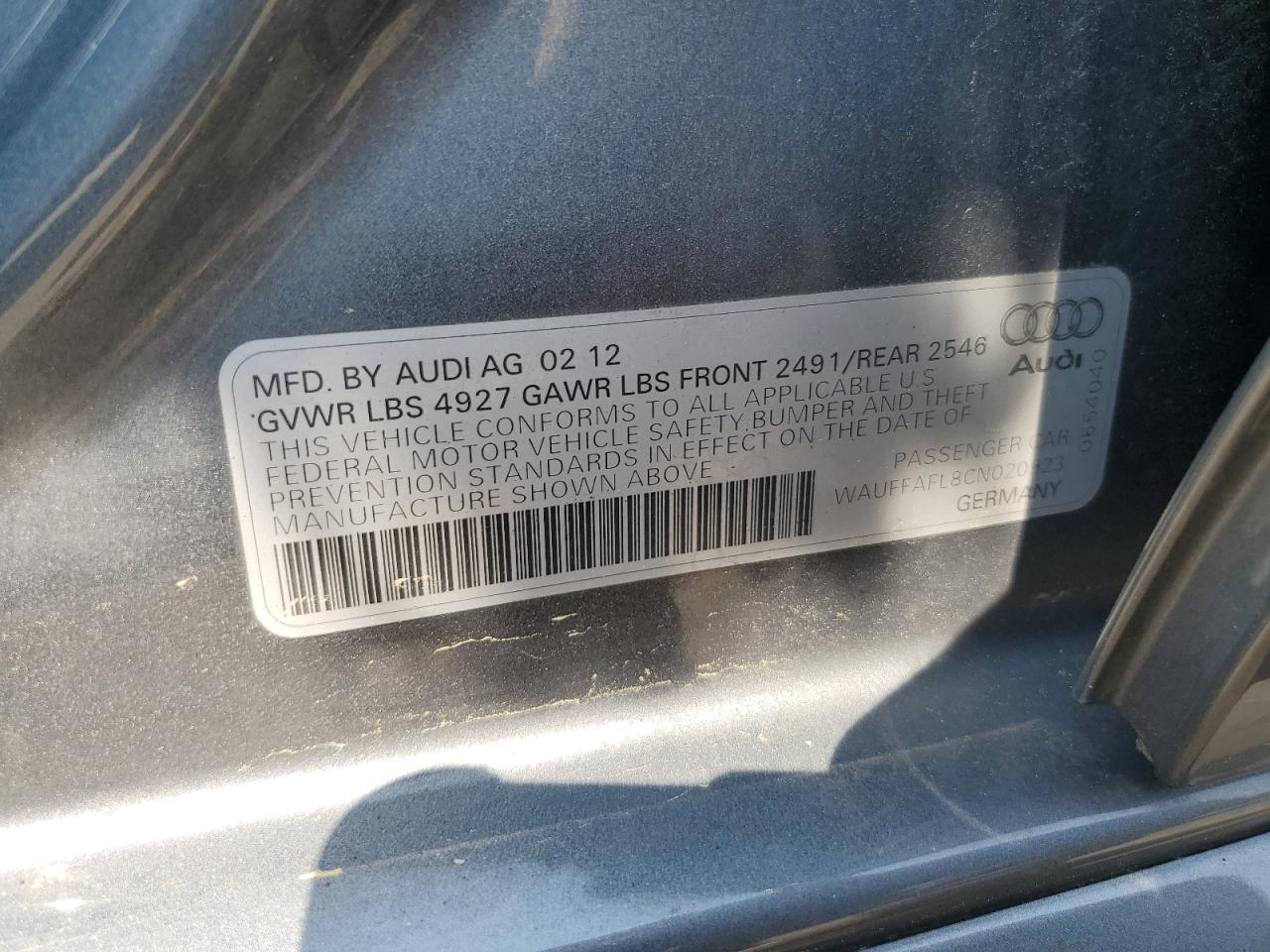 2012 Audi A4 Premium Plus VIN: WAUFFAFL8CN020923 Lot: 59290994