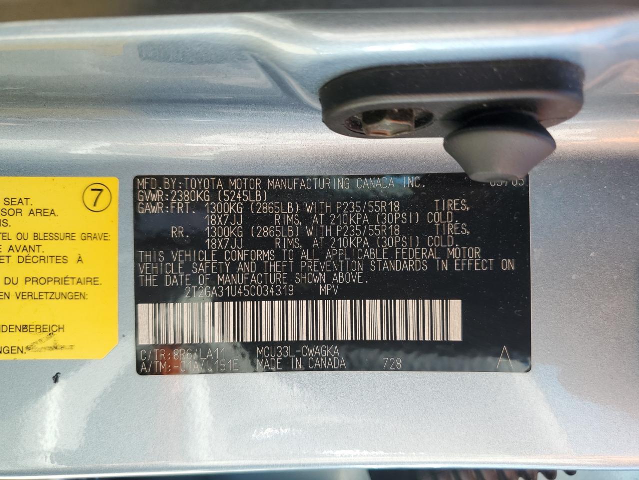 2005 Lexus Rx 330 VIN: 2T2GA31U45C034319 Lot: 60831604