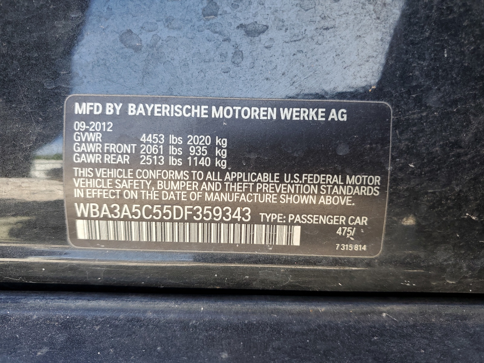 WBA3A5C55DF359343 2013 BMW 328 I