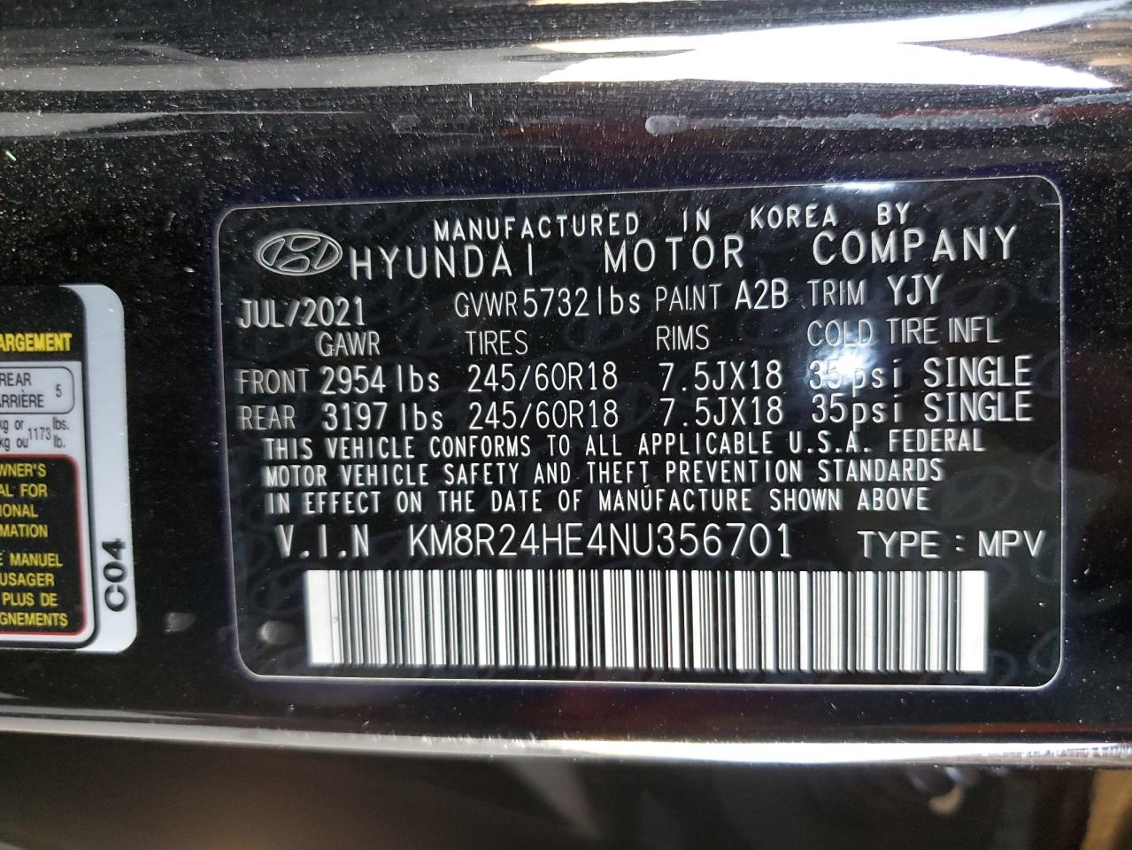 2022 Hyundai Palisade Sel VIN: KM8R24HE4NU356701 Lot: 59275124