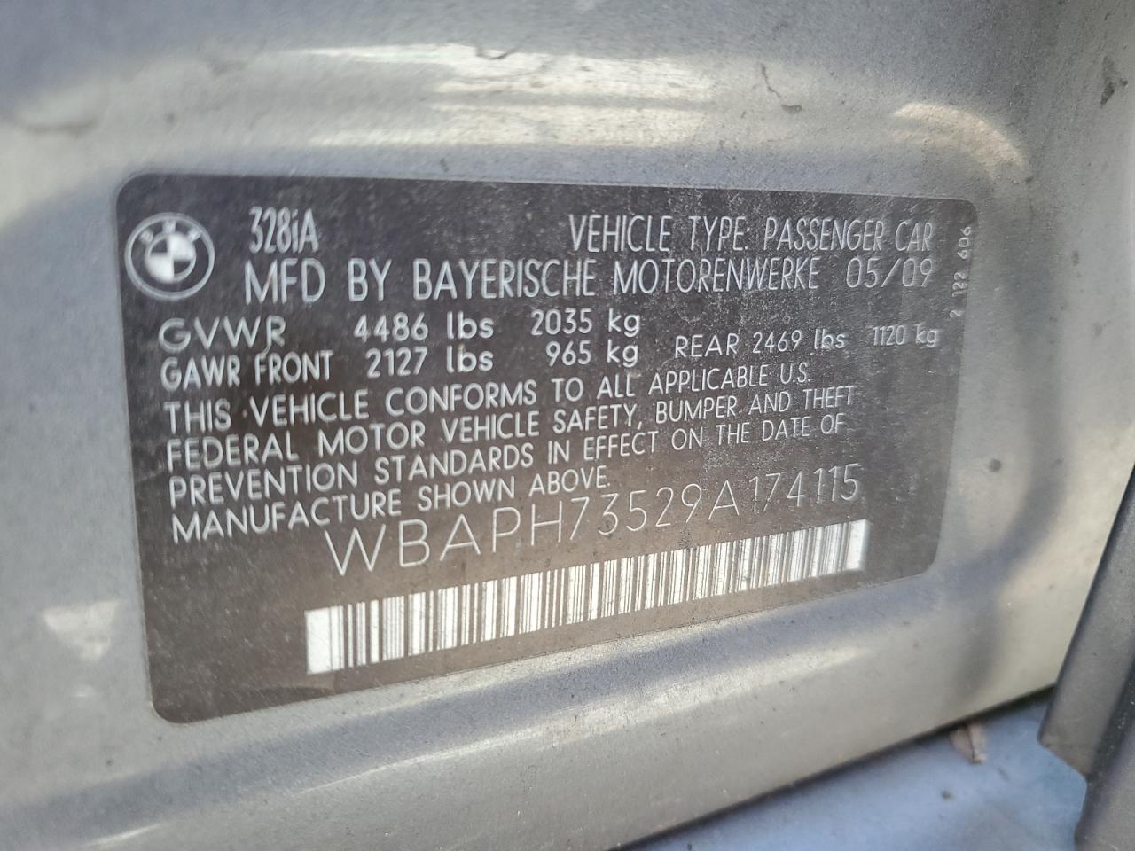 2009 BMW 328 I VIN: WBAPH73529A174115 Lot: 58242674