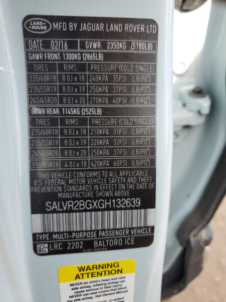 2016 Land Rover Range Rover Evoque Hse VIN: SALVR2BGXGH132639 Lot: 59886144