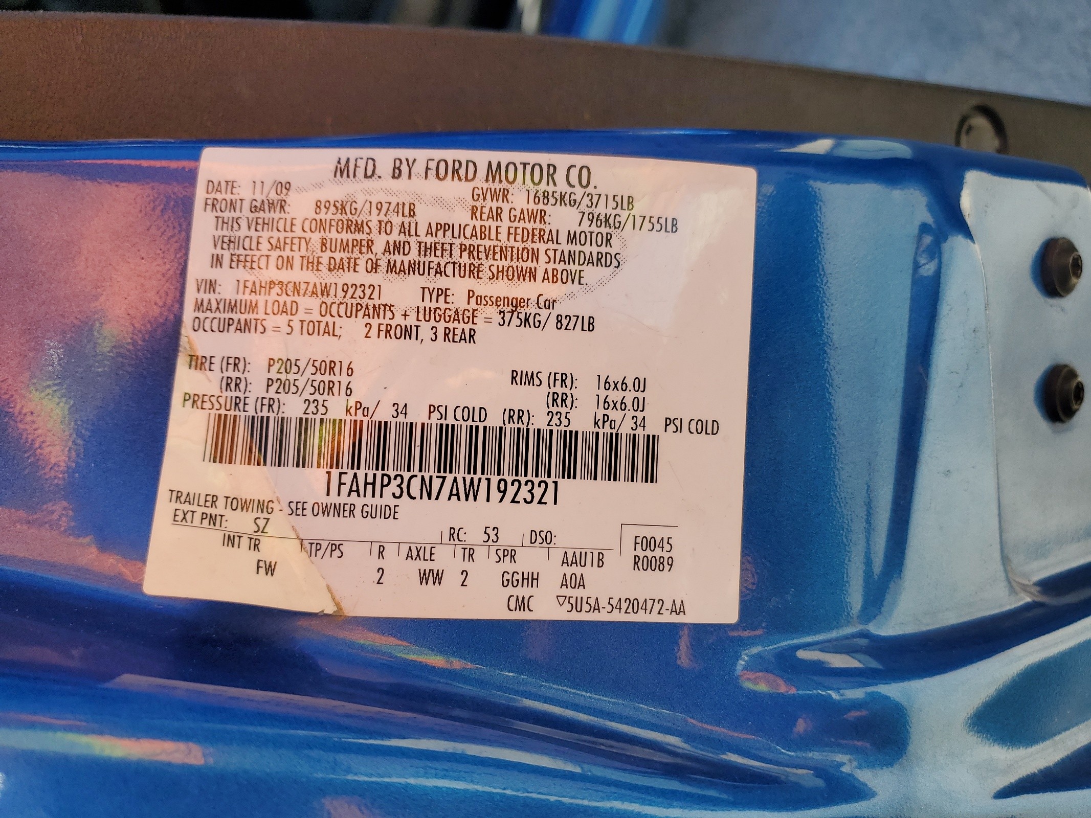 1FAHP3CN7AW192321 2010 Ford Focus Se