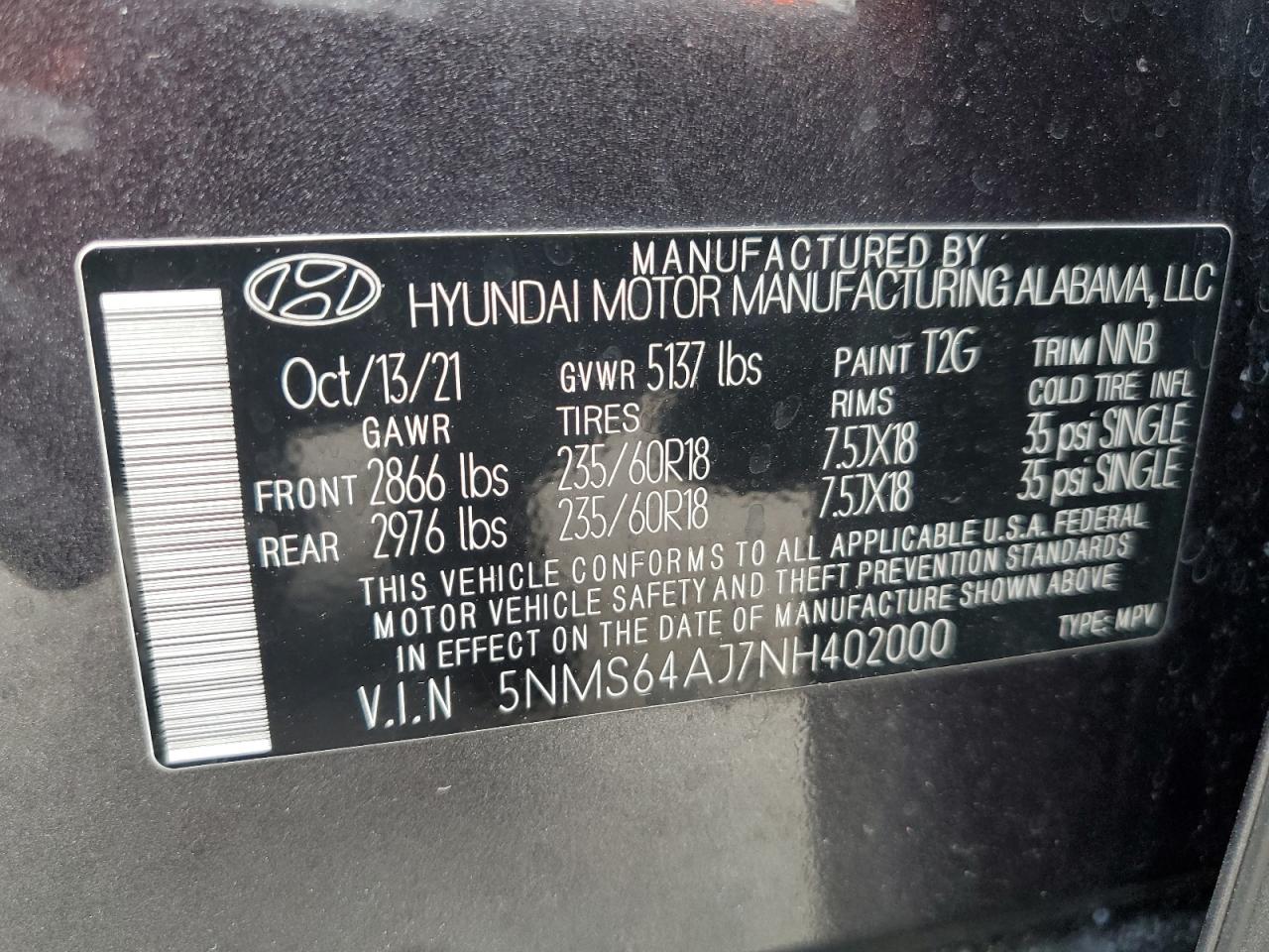 5NMS64AJ7NH402000 2022 Hyundai Santa Fe Sel