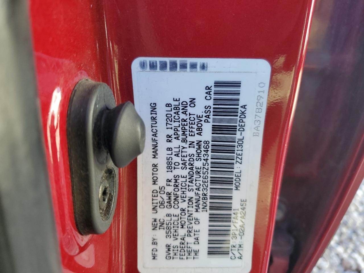 2005 Toyota Corolla Ce VIN: 1NXBR32E65Z543468 Lot: 58138244