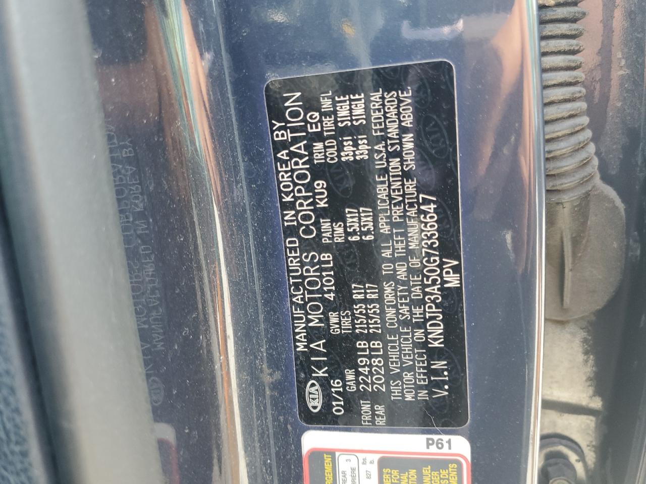 2016 Kia Soul + VIN: KNDJP3A50G7336647 Lot: 58866374