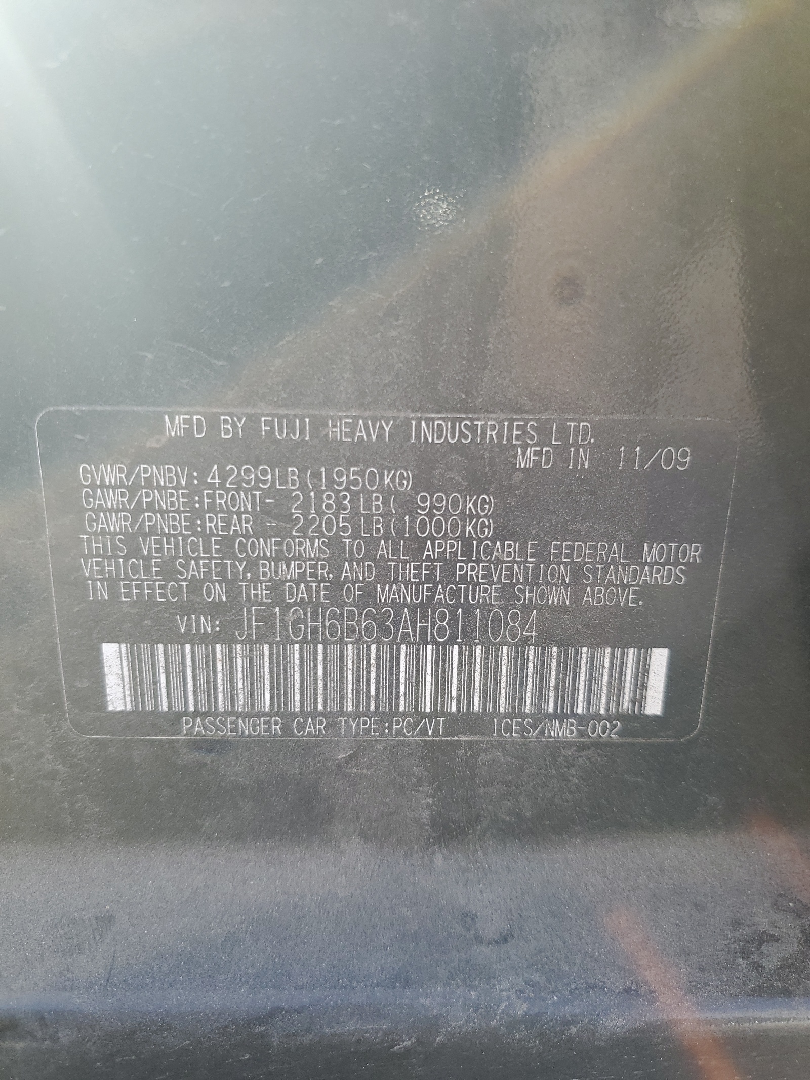 JF1GH6B63AH811084 2010 Subaru Impreza 2.5I Premium