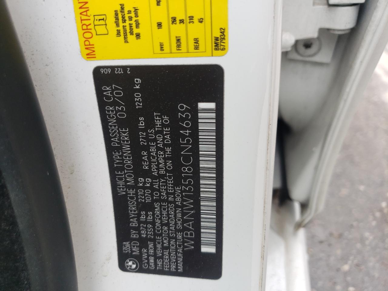 2008 BMW 535 I VIN: WBANW13518CN54639 Lot: 60272324