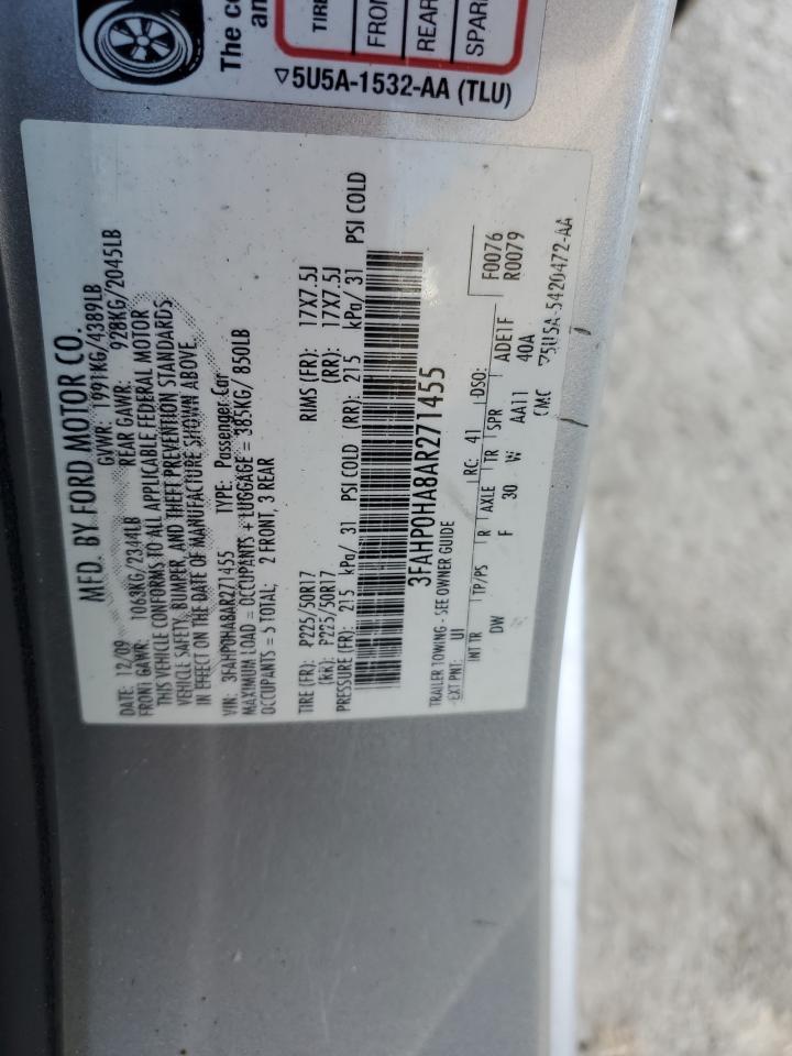 2010 Ford Fusion Se VIN: 3FAHP0HA8AR271455 Lot: 60147294