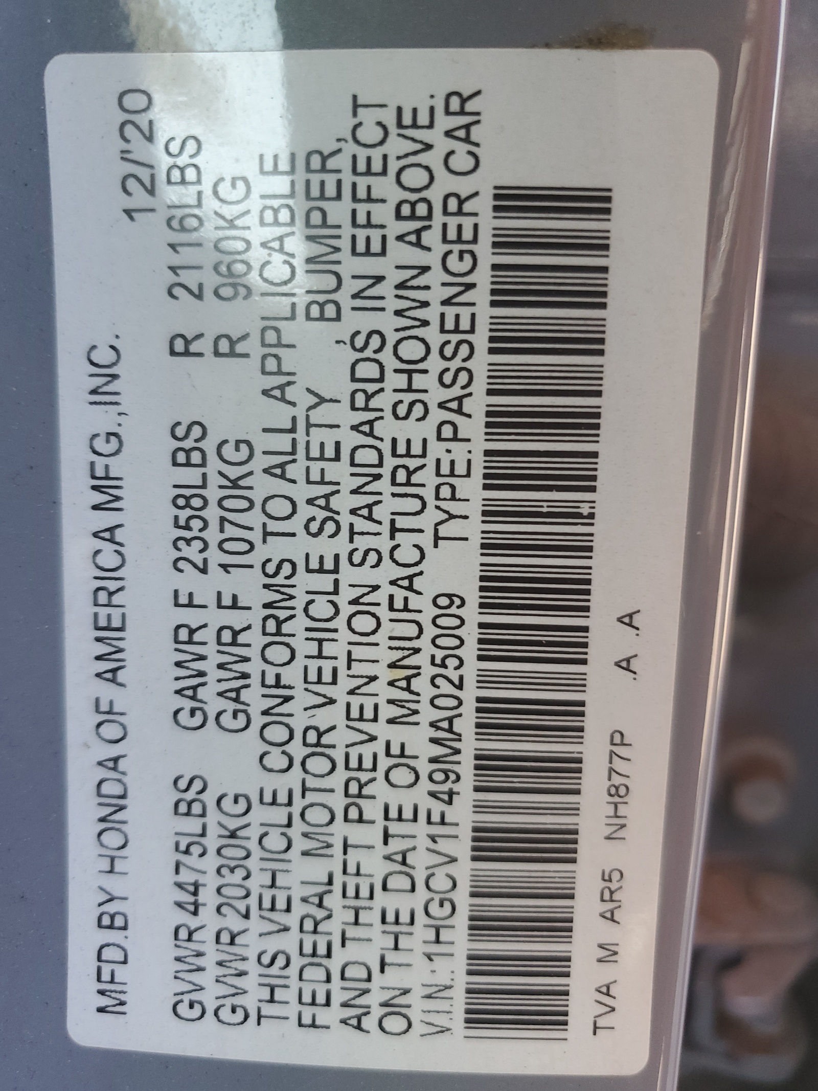 1HGCV1F49MA025009 2021 Honda Accord Sport Se