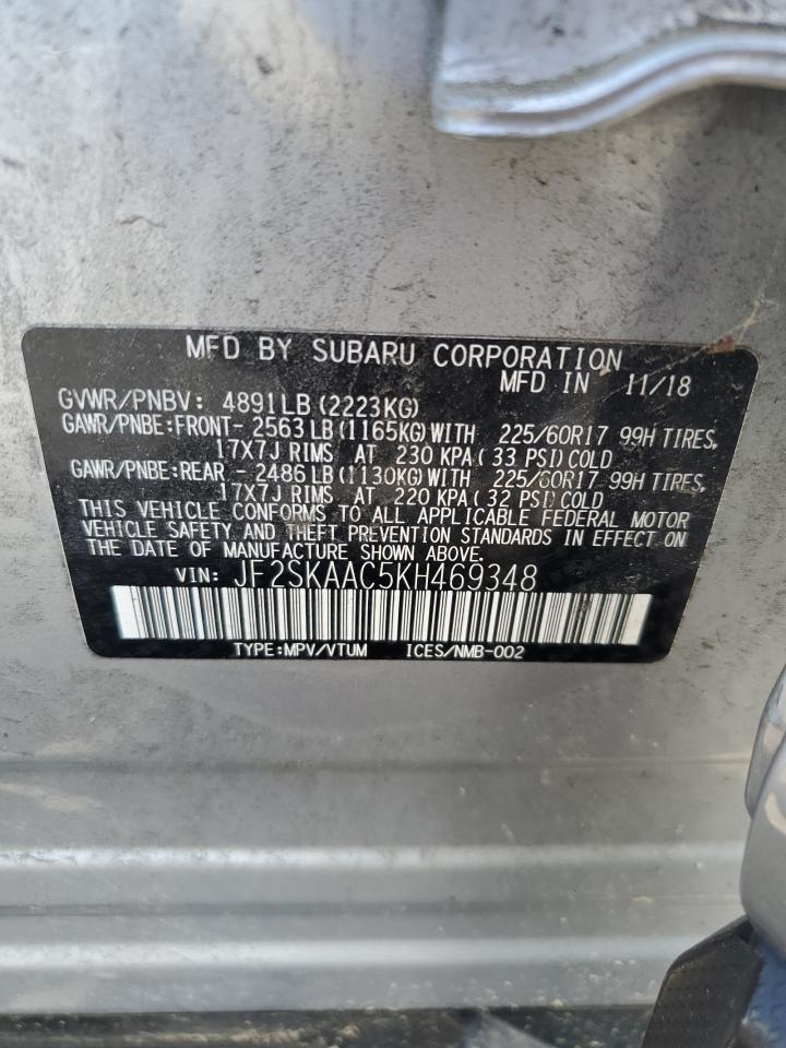 2019 Subaru Forester VIN: JF2SKAAC5KH469348 Lot: 58384884