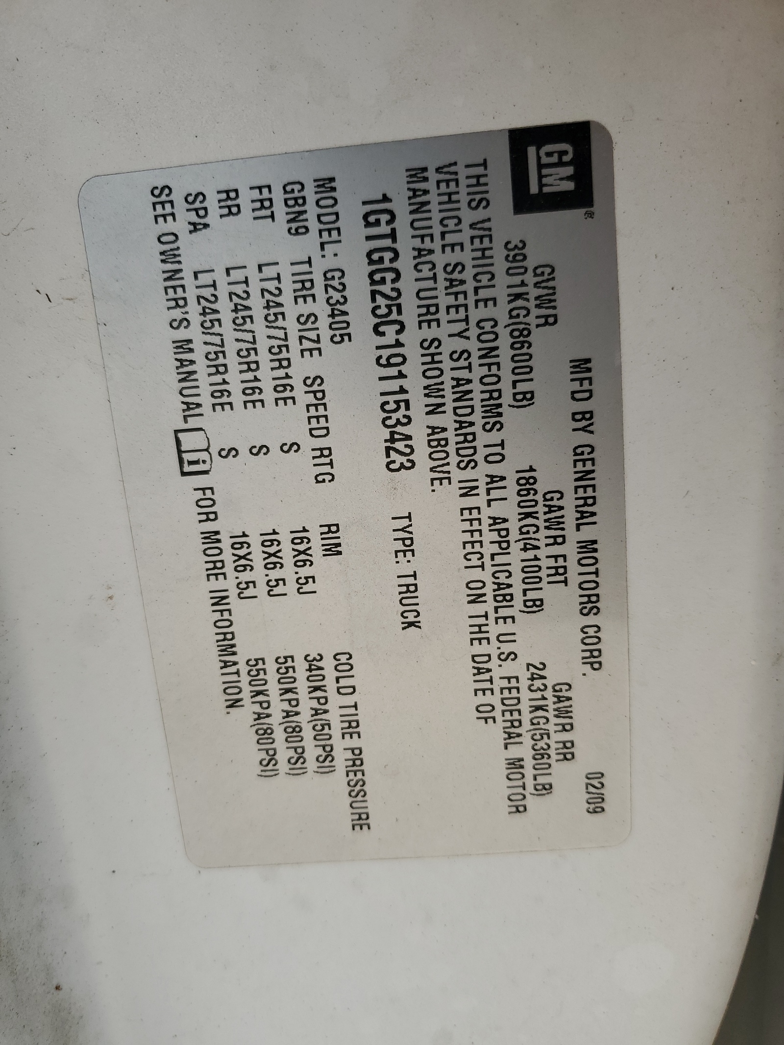 1GTGG25C191153423 2009 GMC Savana G2500