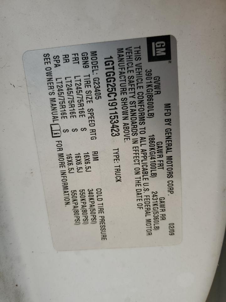 2009 GMC Savana G2500 VIN: 1GTGG25C191153423 Lot: 58209534