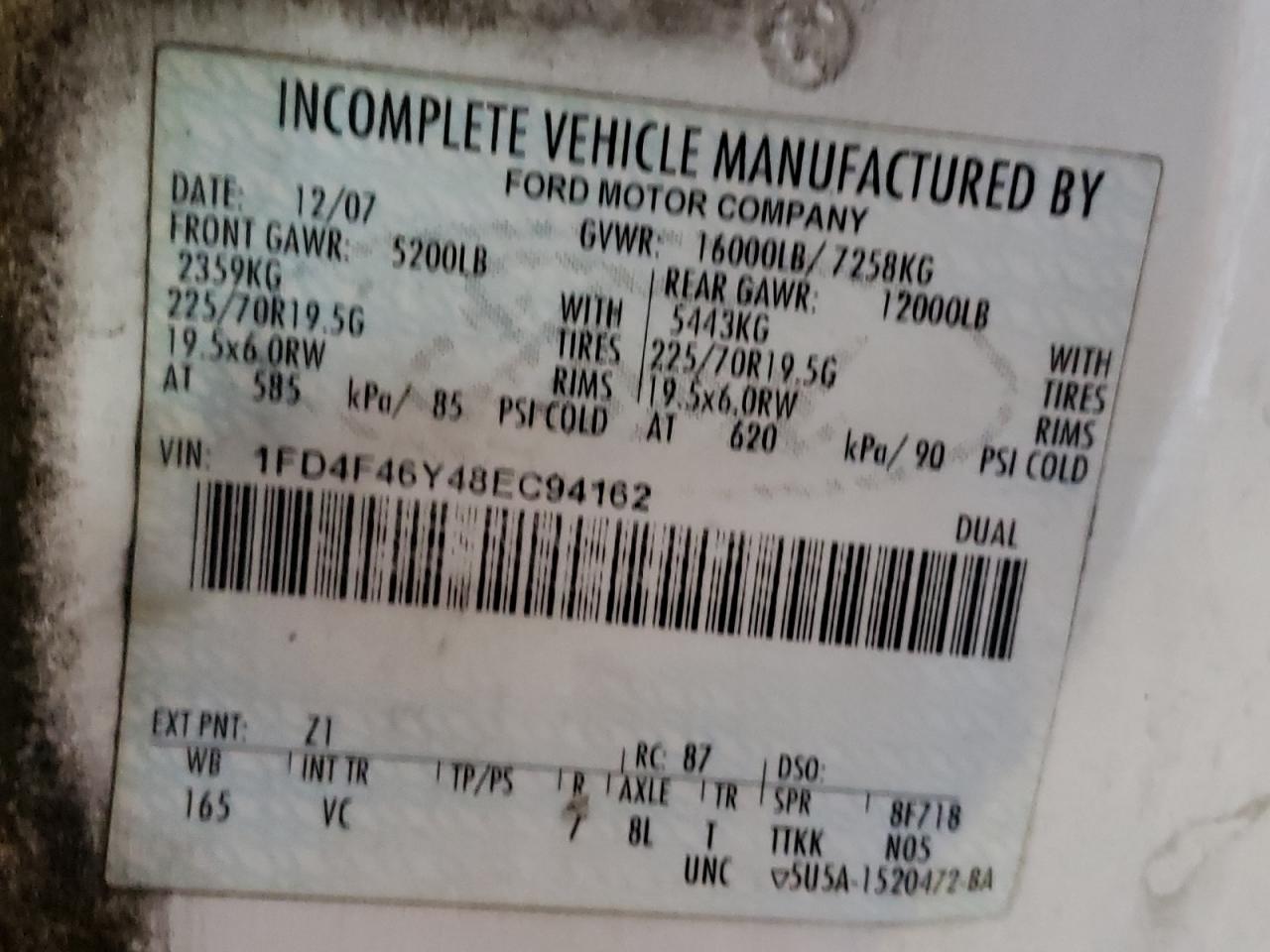 2008 Ford F450 Super Duty VIN: 1FD4F46Y48EC94162 Lot: 57639894