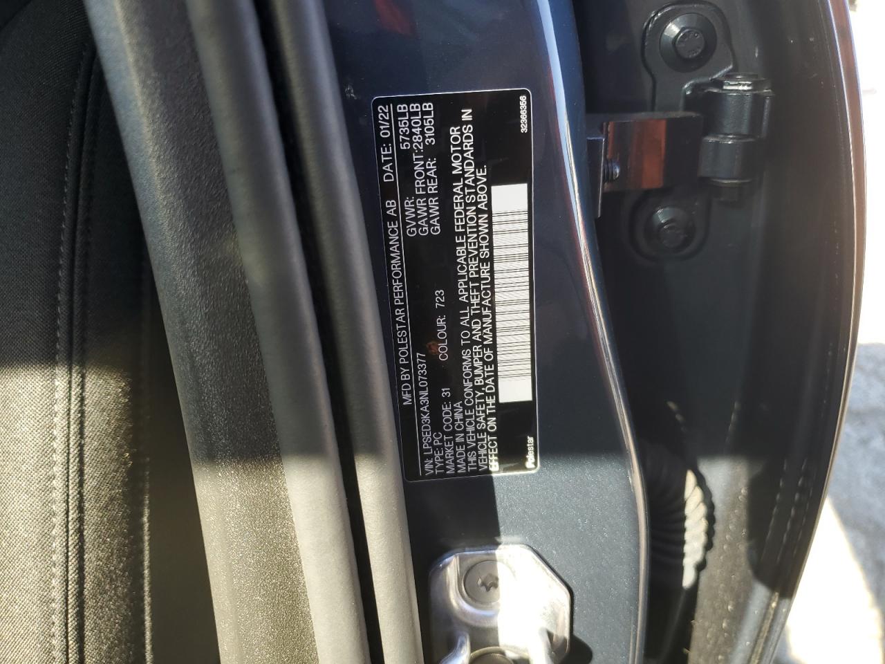 2022 Polestar 2 VIN: LPSED3KA3NL073377 Lot: 59459174