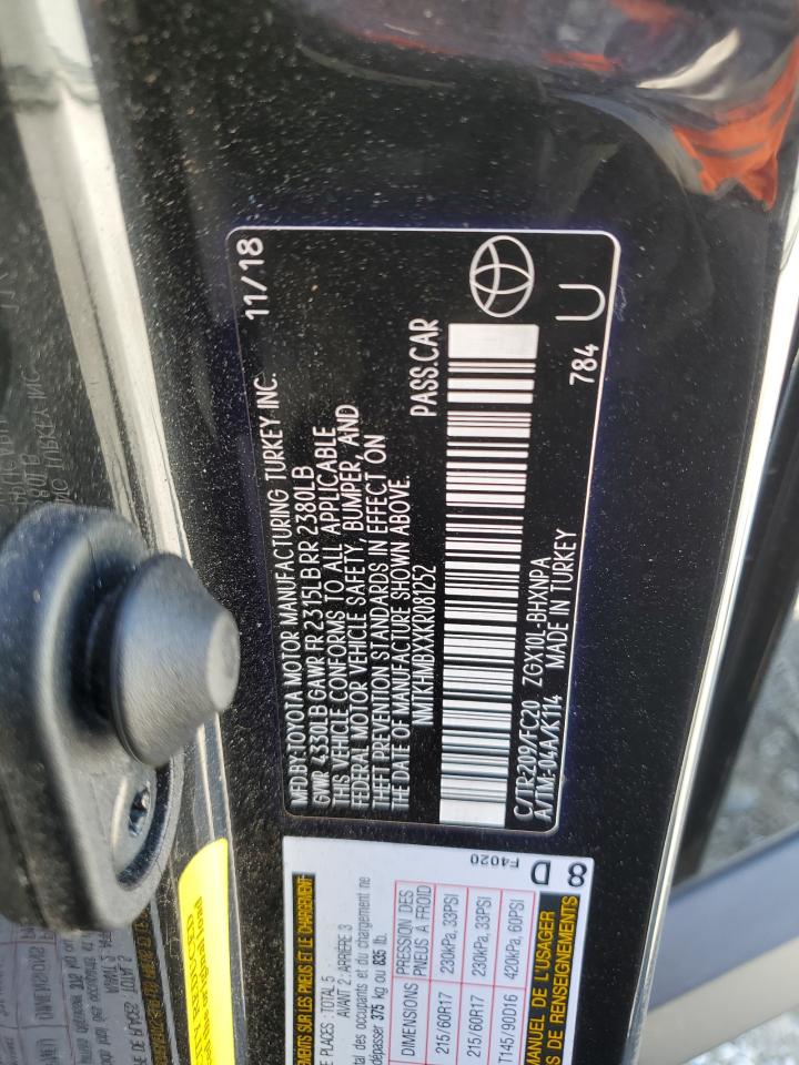 2019 Toyota C-Hr Xle VIN: NMTKHMBXXKR081252 Lot: 59536734