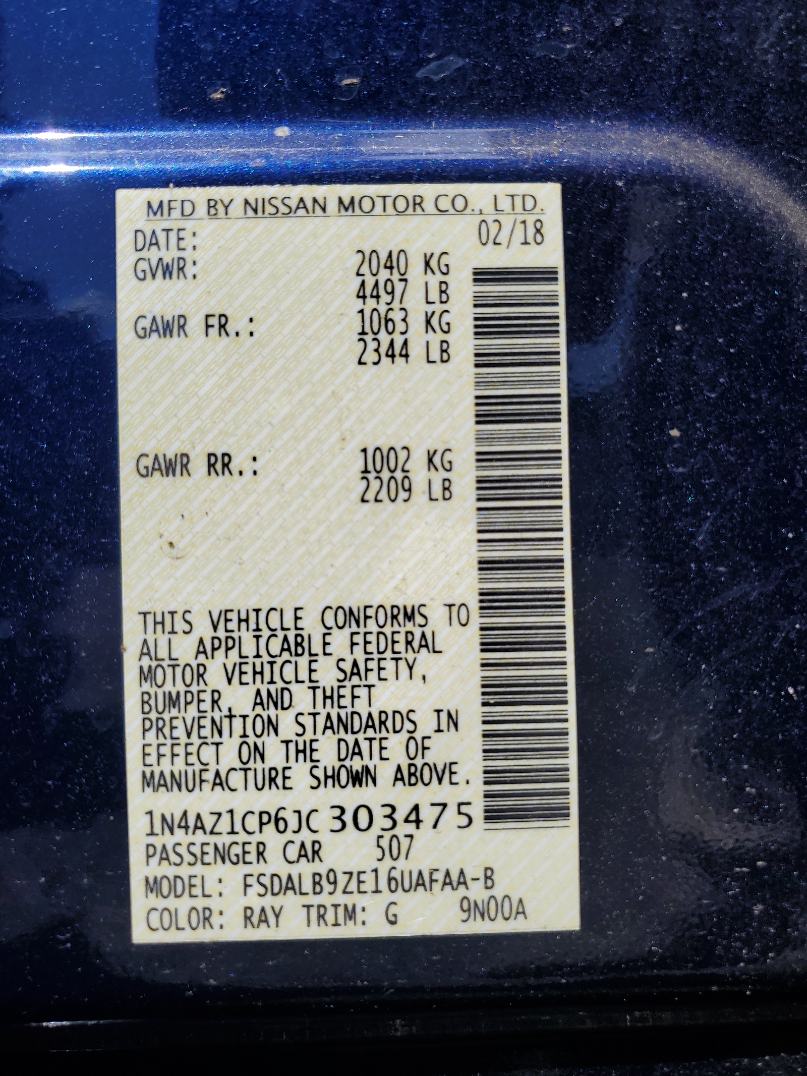 1N4AZ1CP6JC303475 2018 Nissan Leaf S