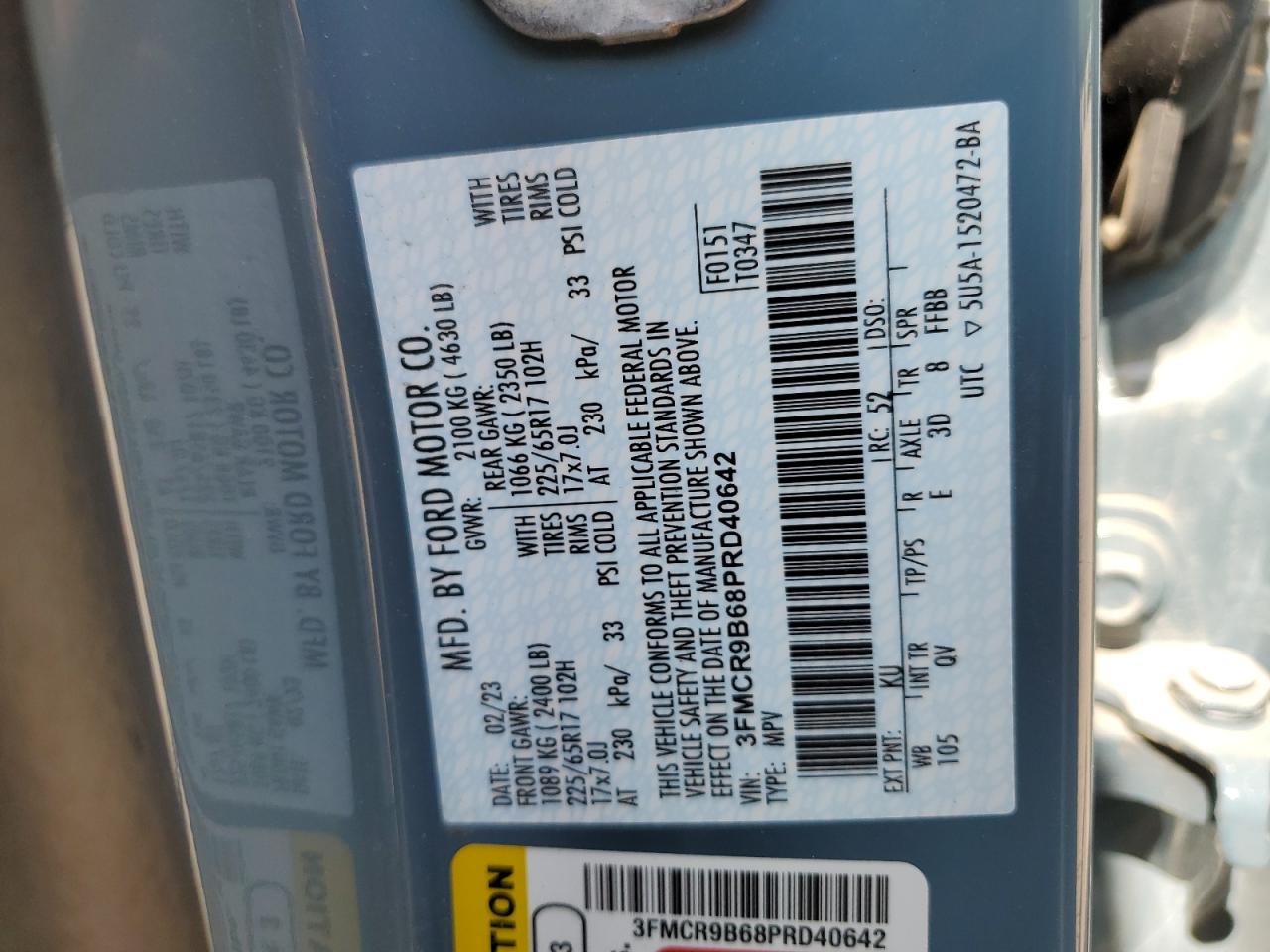 2023 Ford Bronco Sport Big Bend VIN: 3FMCR9B68PRD40642 Lot: 59532794