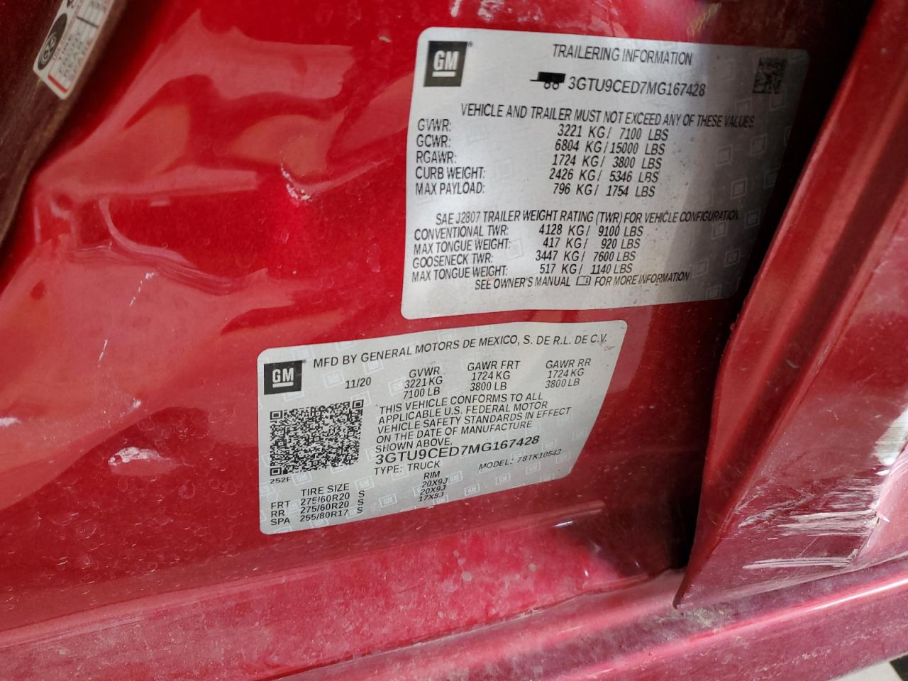 2021 GMC Sierra K1500 Elevation VIN: 3GTU9CED7MG167428 Lot: 57869494