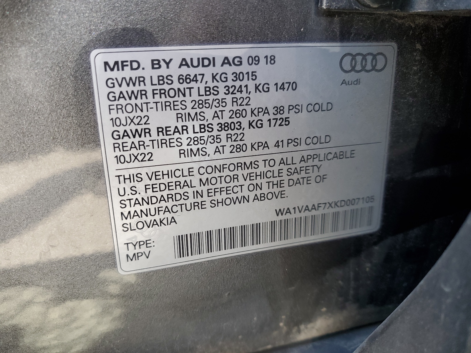 WA1VAAF7XKD007105 2019 Audi Q7 Prestige