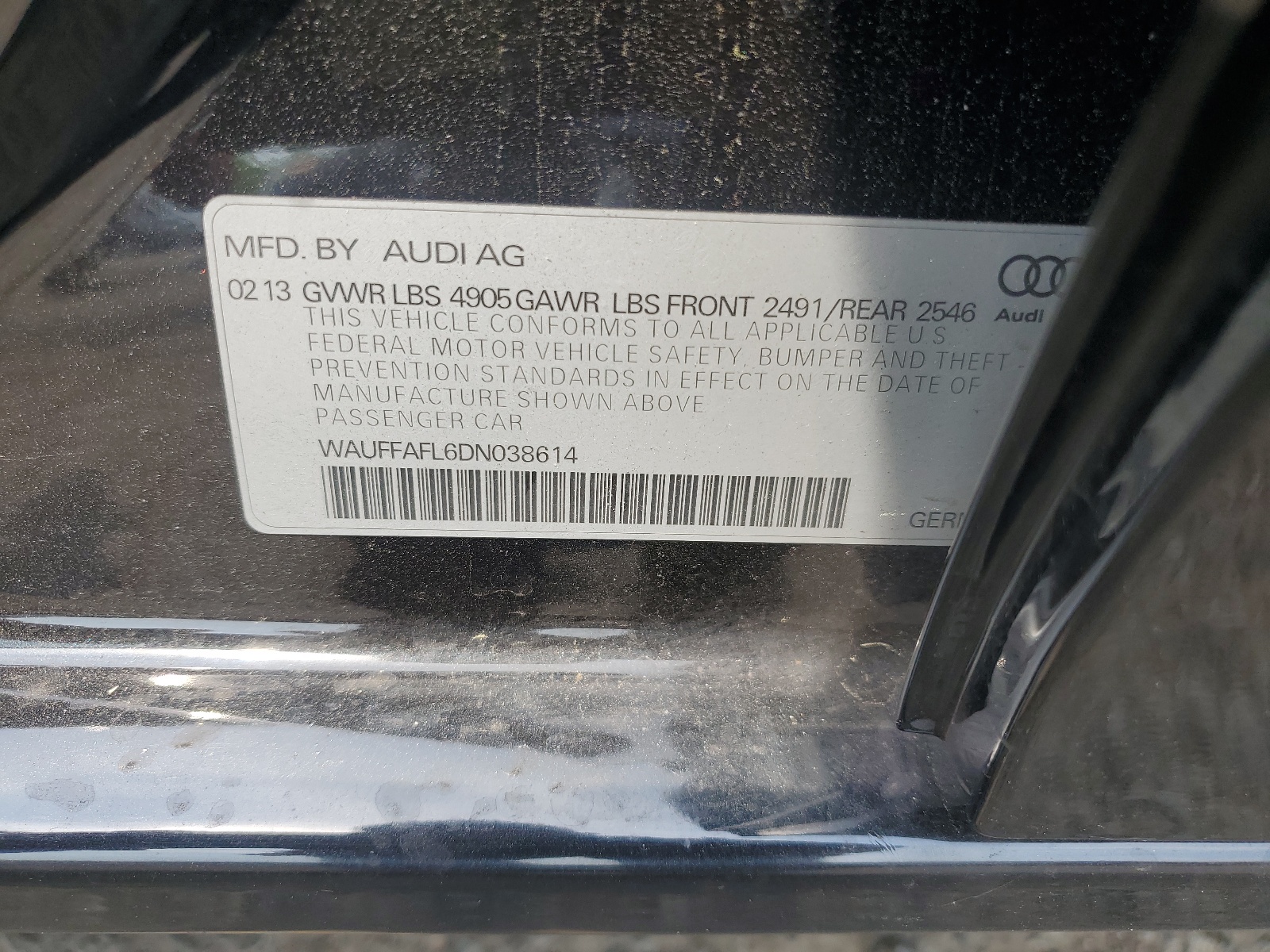 WAUFFAFL6DN038614 2013 Audi A4 Premium Plus