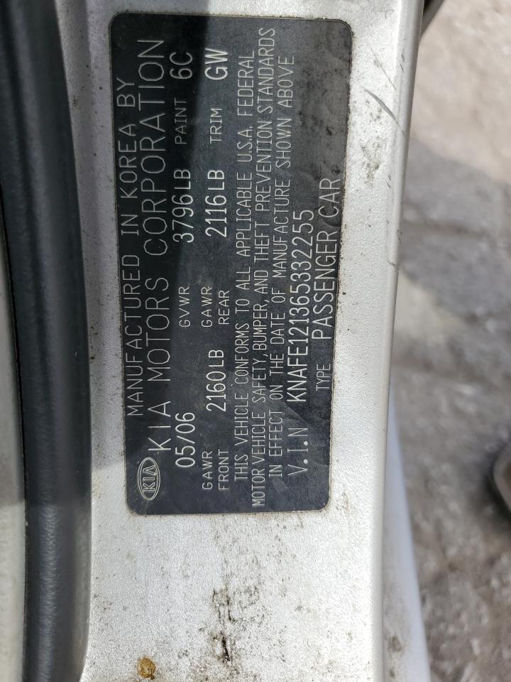 2006 Kia Spectra Lx VIN: KNAFE121365332255 Lot: 55882794