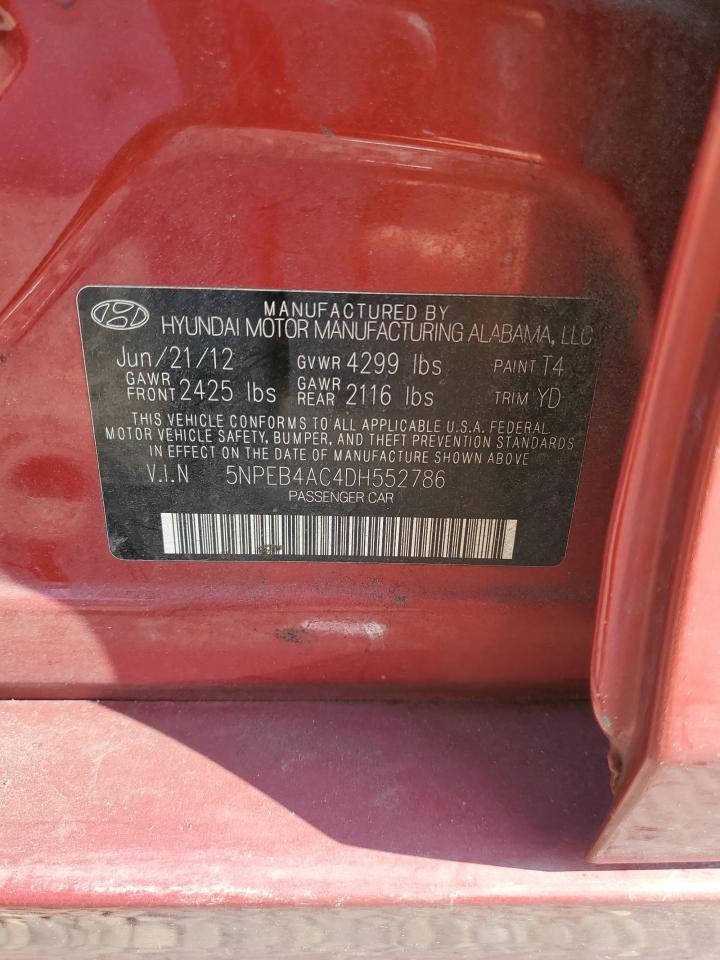 2013 Hyundai Sonata Gls VIN: 5NPEB4AC4DH552786 Lot: 58289994