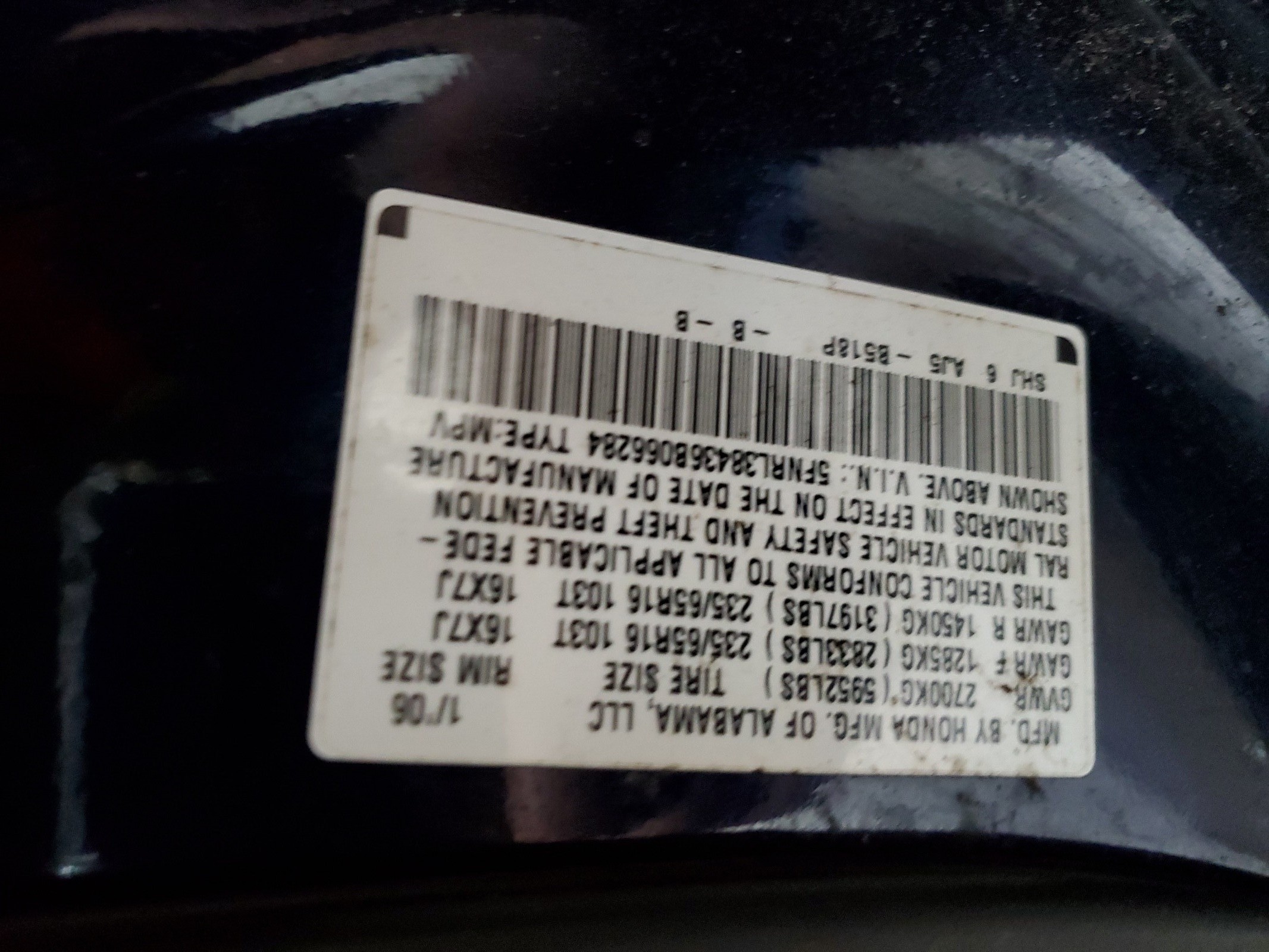 5FNRL38436B066284 2006 Honda Odyssey Ex