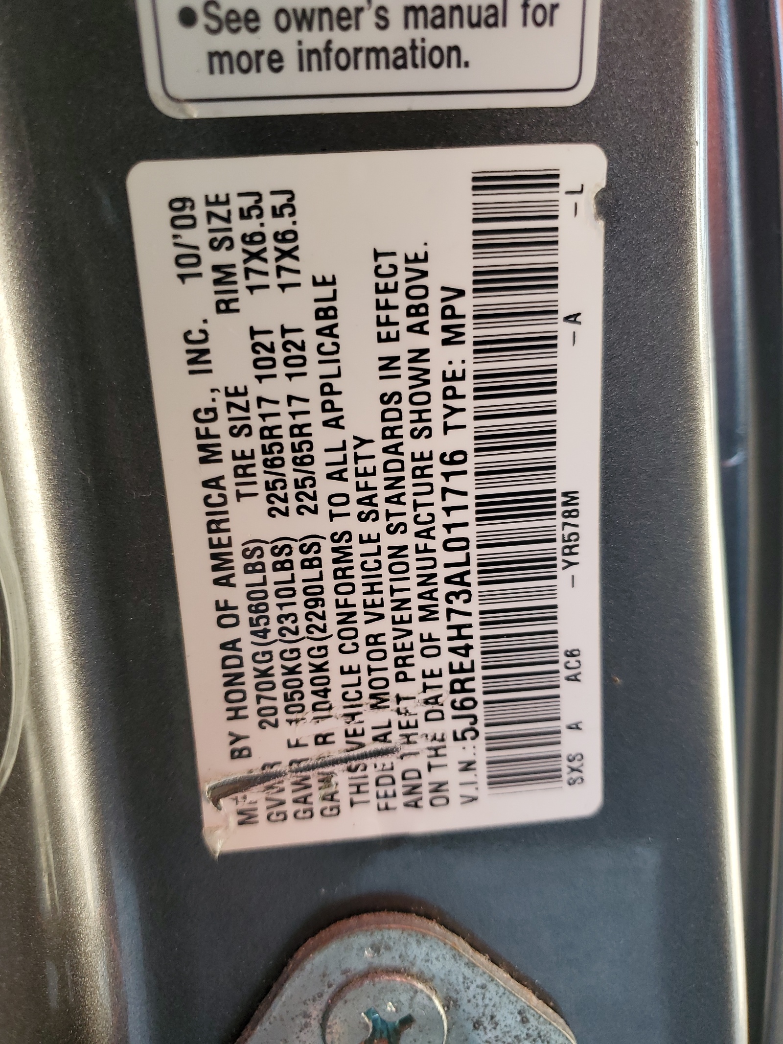 5J6RE4H73AL011716 2010 Honda Cr-V Exl