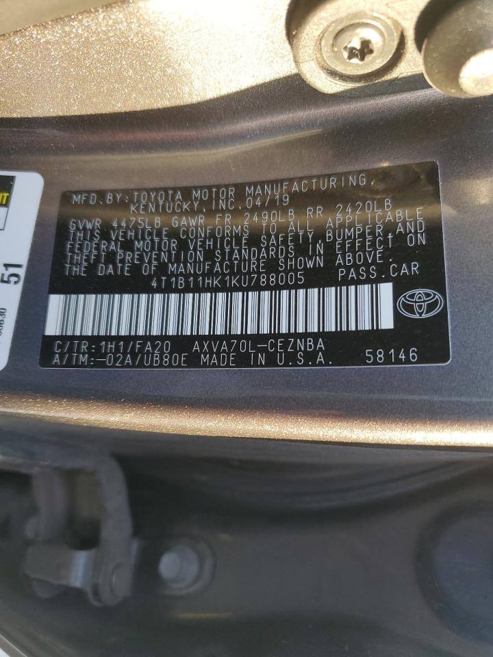 4T1B11HK1KU788005 2019 Toyota Camry L