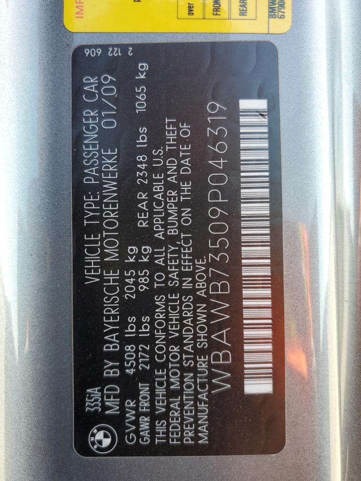 2009 BMW 335 I VIN: WBAWB73509P046319 Lot: 59105554