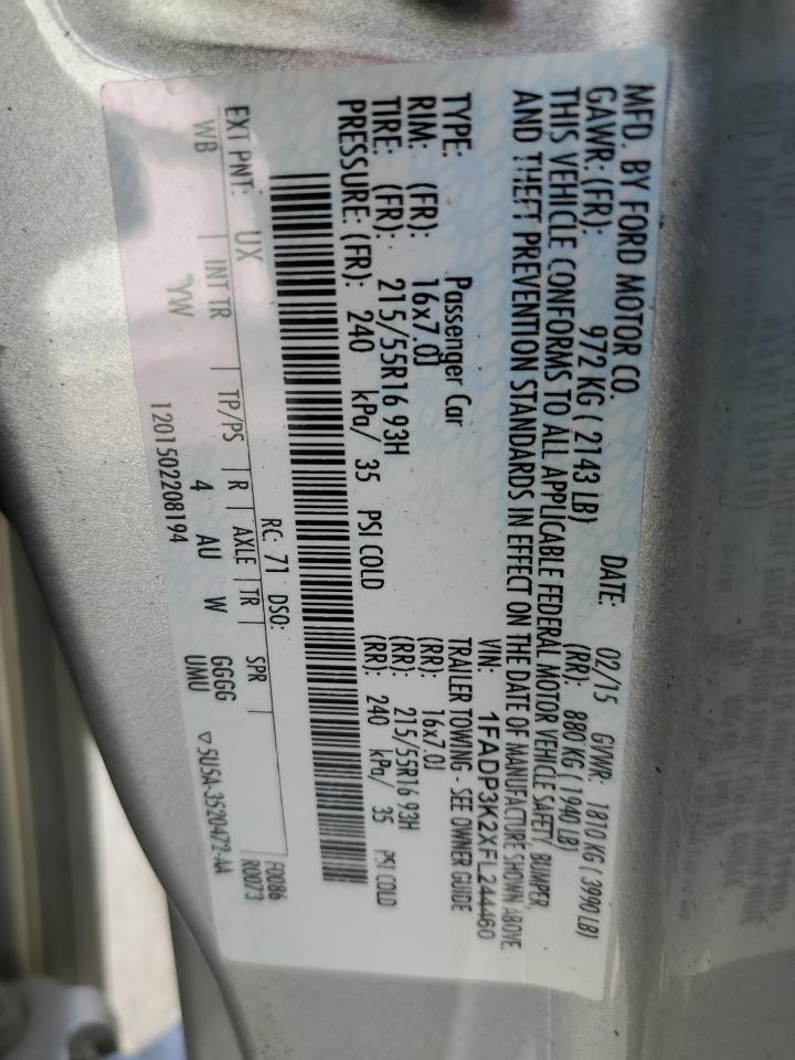 2015 Ford Focus Se VIN: 1FADP3K2XFL244460 Lot: 59921304