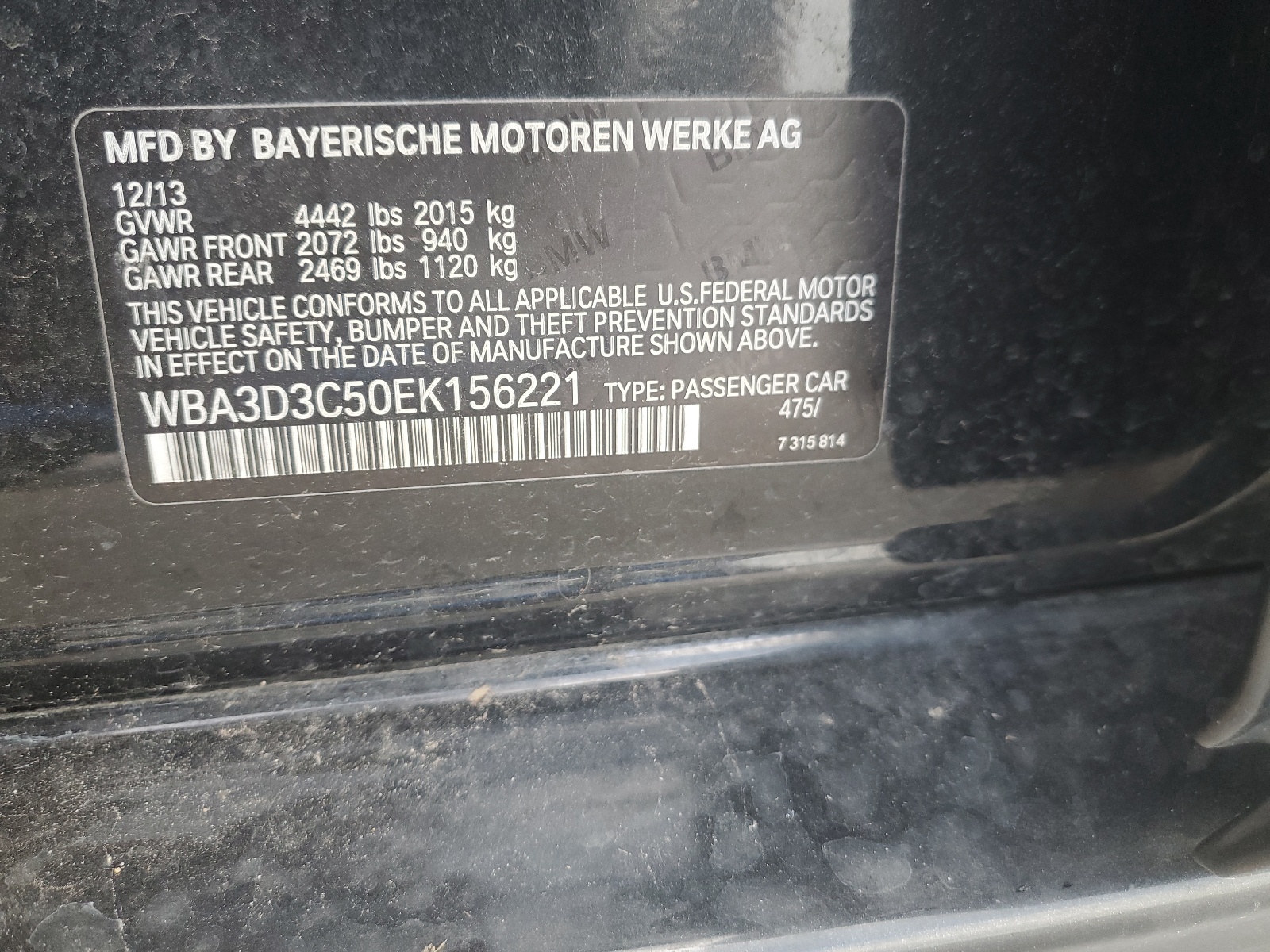 WBA3D3C50EK156221 2014 BMW 328 D