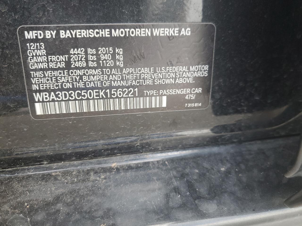 2014 BMW 328 D VIN: WBA3D3C50EK156221 Lot: 59412704