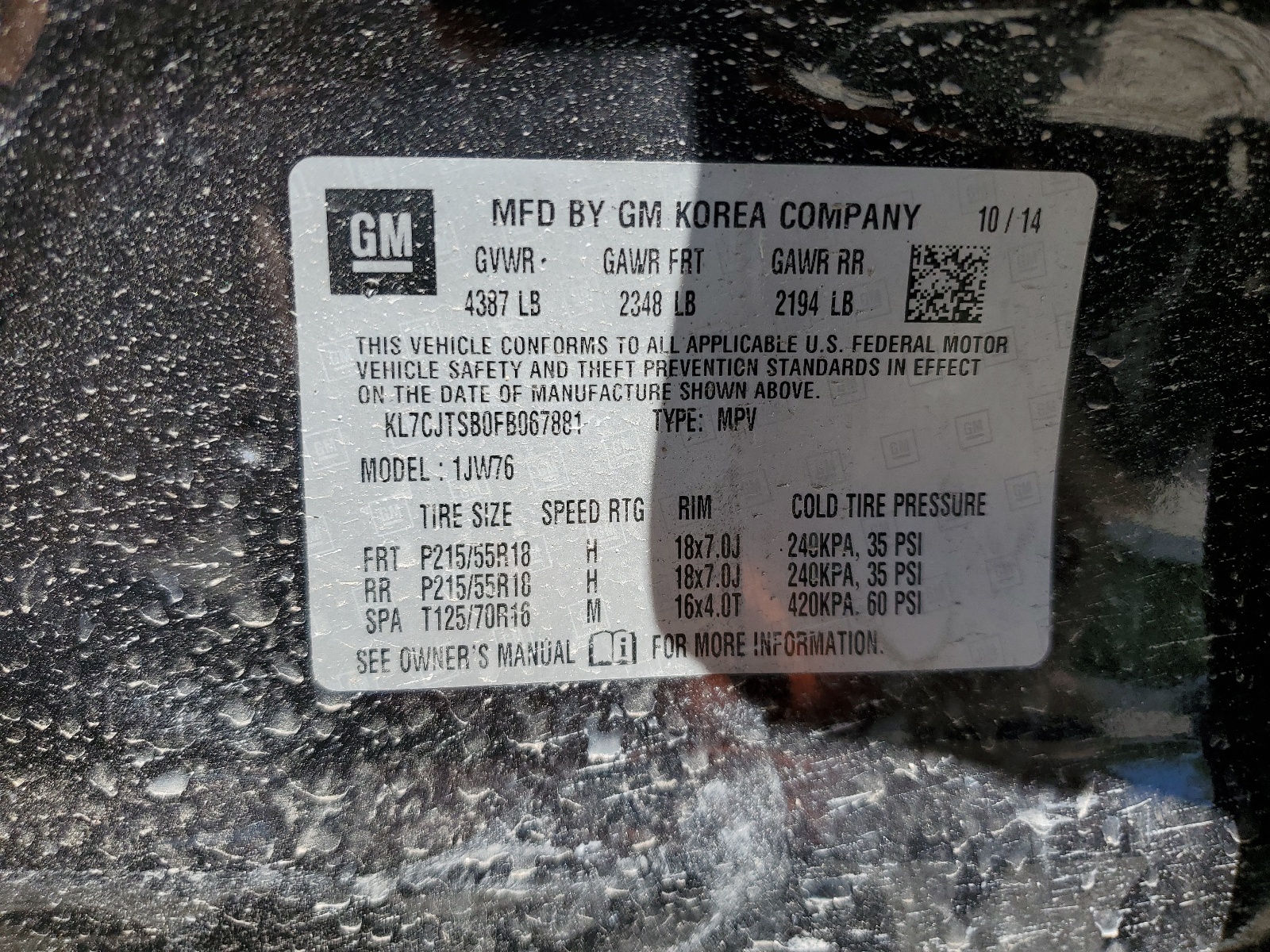 KL7CJTSB0FB067881 2015 Chevrolet Trax Ltz