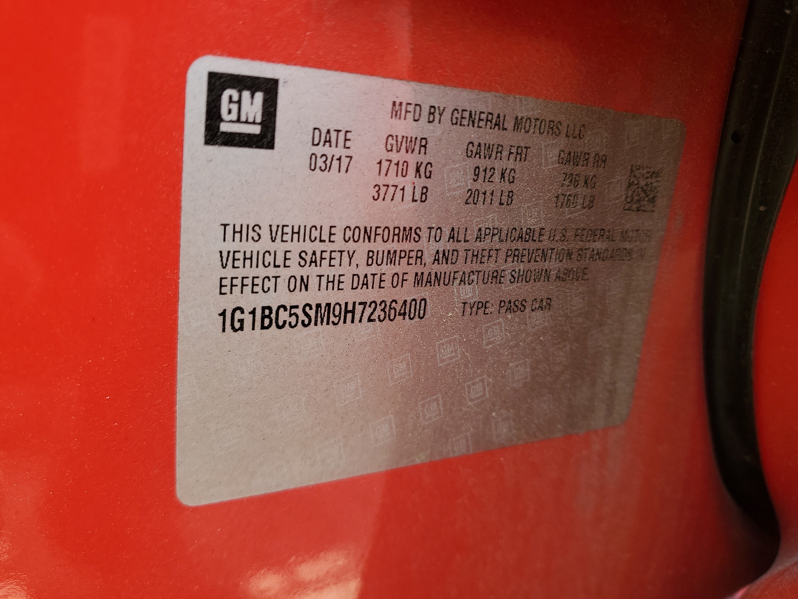 1G1BC5SM9H7236400 2017 Chevrolet Cruze Ls