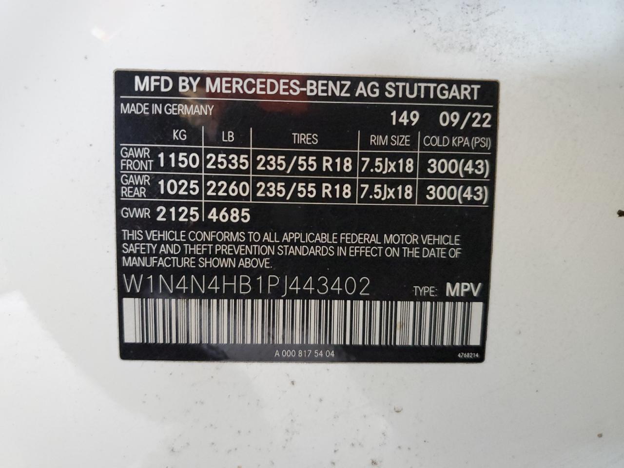 2023 Mercedes-Benz Gla 250 4Matic VIN: W1N4N4HB1PJ443402 Lot: 59318824