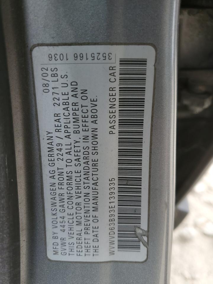 2003 Volkswagen Passat Gls VIN: WVWVD63B93E139335 Lot: 59580364