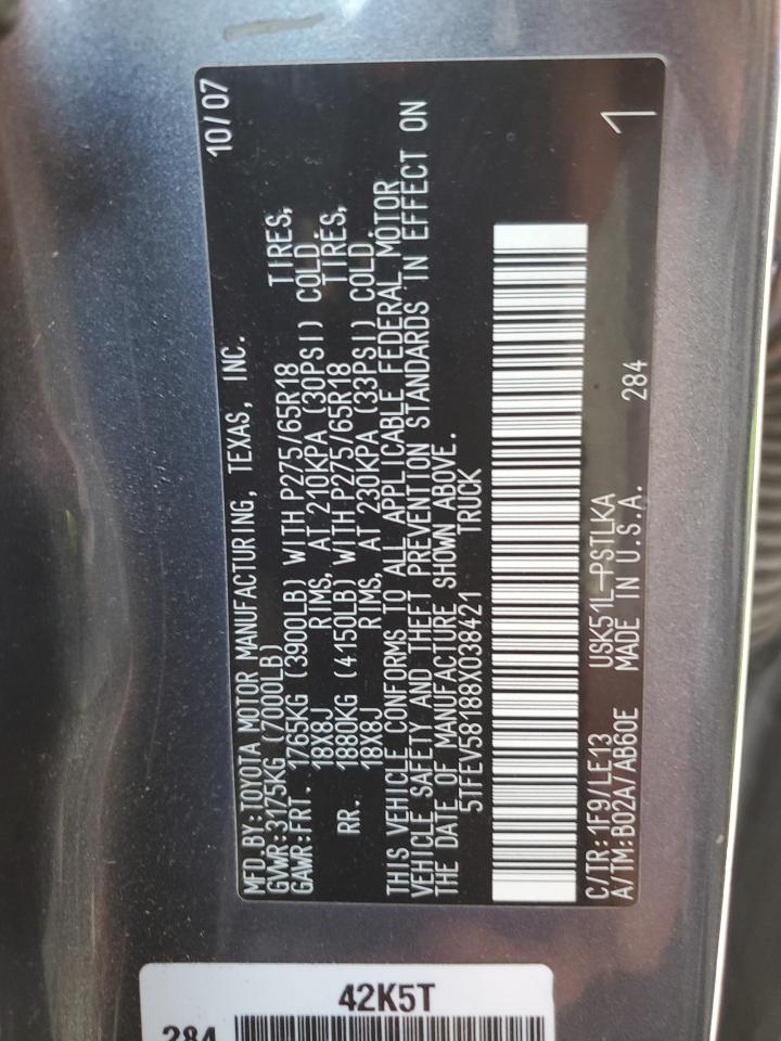 2008 Toyota Tundra Crewmax Limited VIN: 5TFEV58188X038421 Lot: 58132754