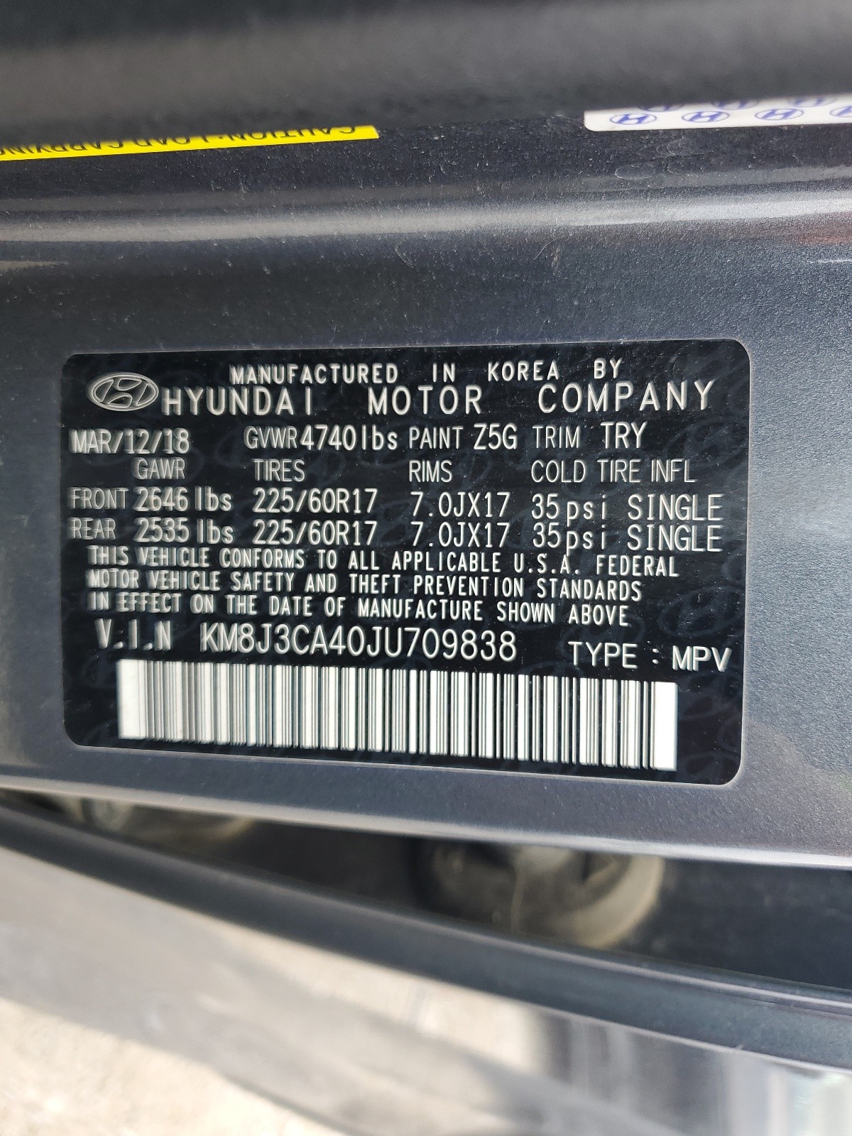 KM8J3CA40JU709838 2018 Hyundai Tucson Sel