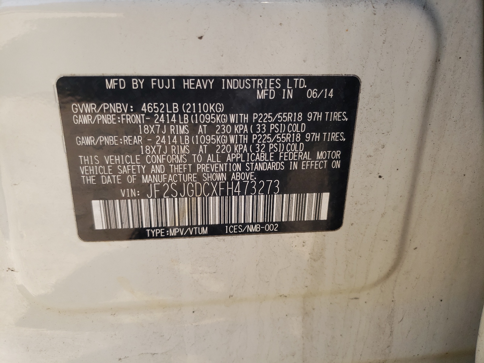 JF2SJGDCXFH473273 2015 Subaru Forester 2.0Xt Premium