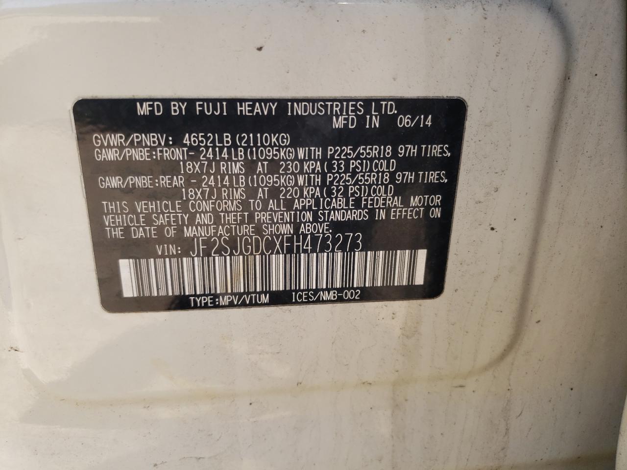 2015 Subaru Forester 2.0Xt Premium VIN: JF2SJGDCXFH473273 Lot: 57875984