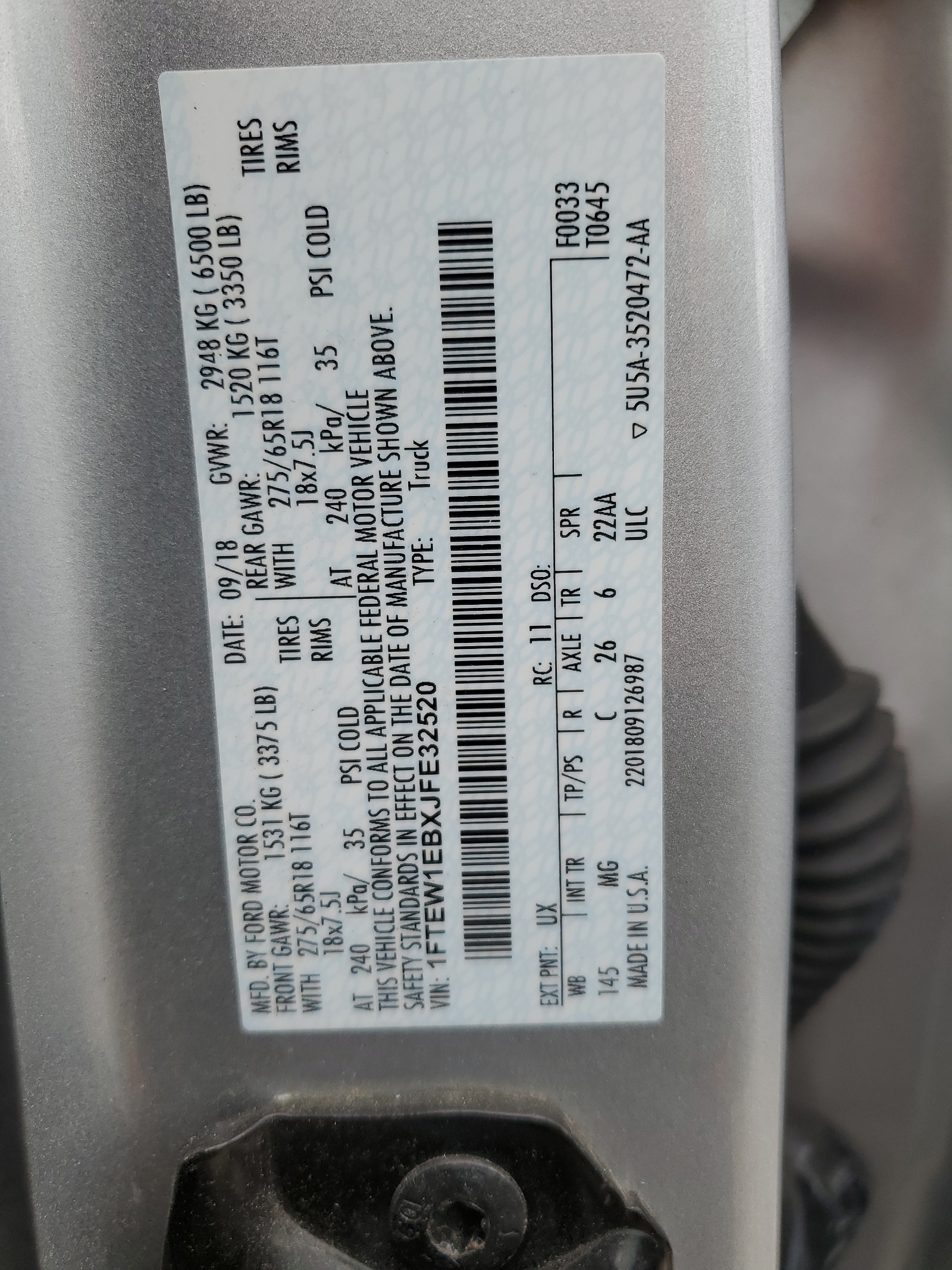 1FTEW1EBXJFE32520 2018 Ford F150 Supercrew