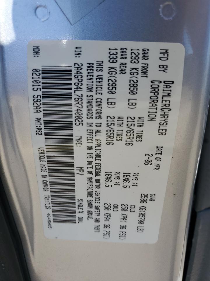 2006 Chrysler Town & Country Limited VIN: 2A4GP64L76R740025 Lot: 61291514