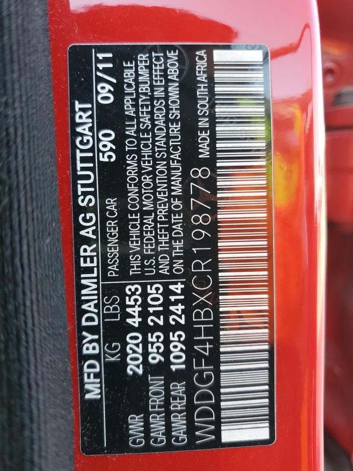 2012 Mercedes-Benz C 250 VIN: WDDGF4HBXCR198778 Lot: 59769064