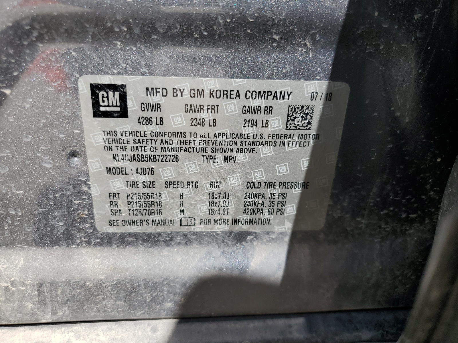 KL4CJASB5KB722726 2019 Buick Encore Preferred