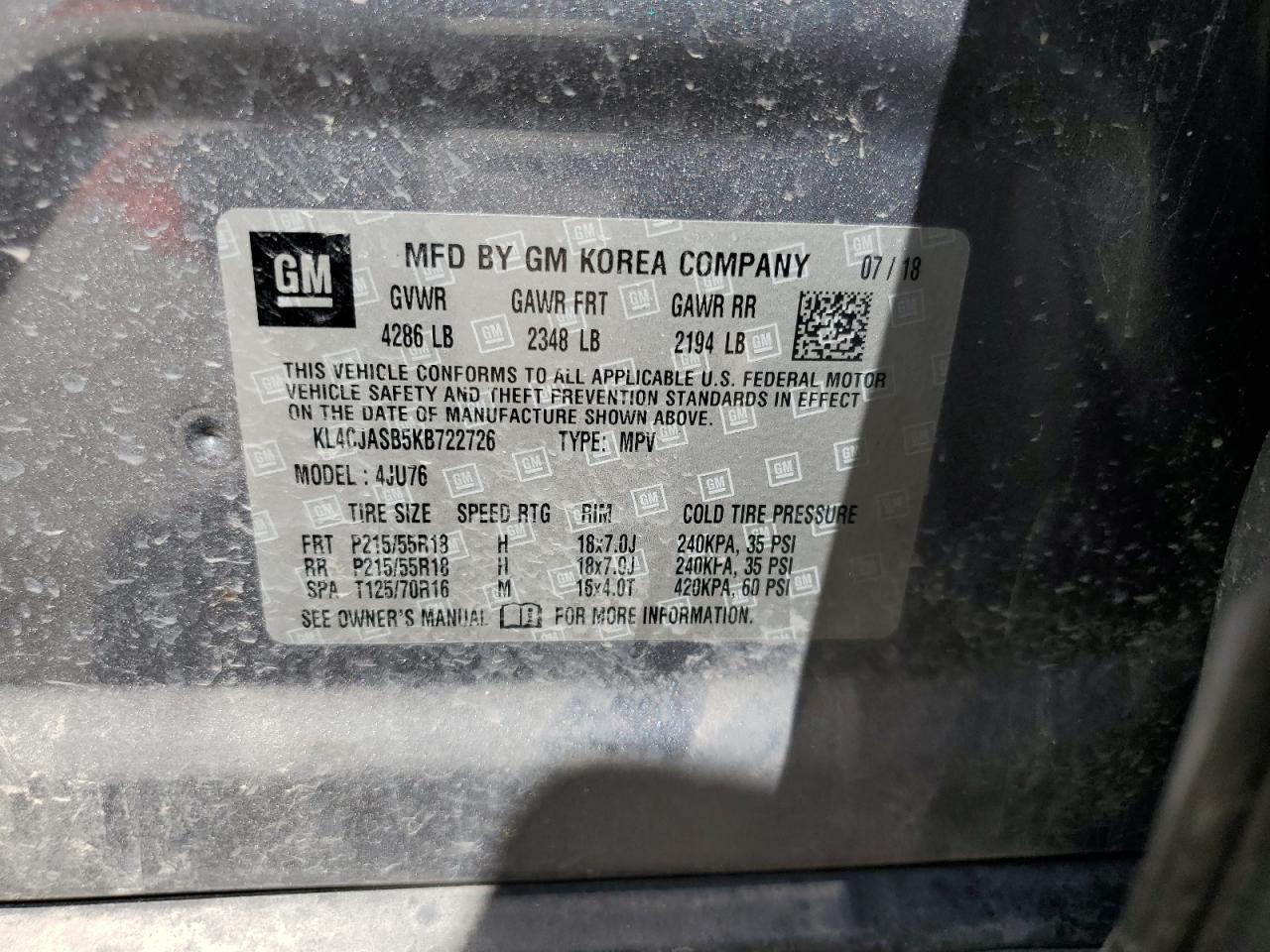 2019 Buick Encore Preferred VIN: KL4CJASB5KB722726 Lot: 60827884