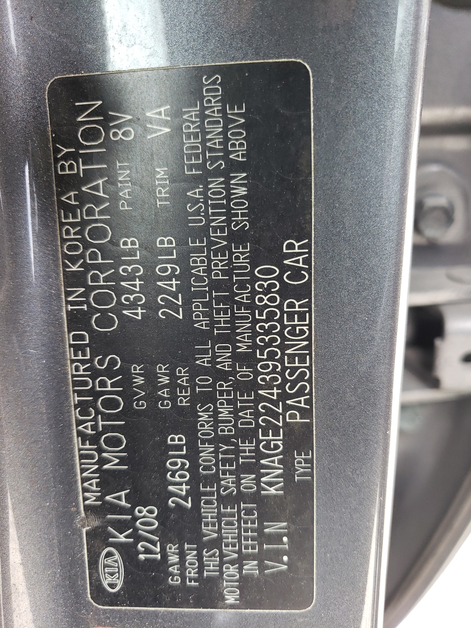 KNAGE224395335830 2009 Kia Optima Lx